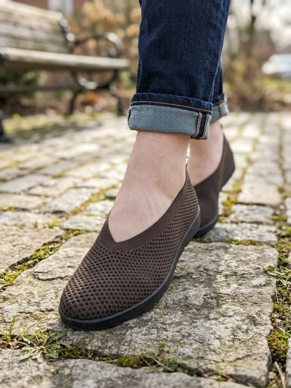 Eileen Fisher Brown Stretch Knit Slip On Loafers Flats Walking Shoes Sz 6